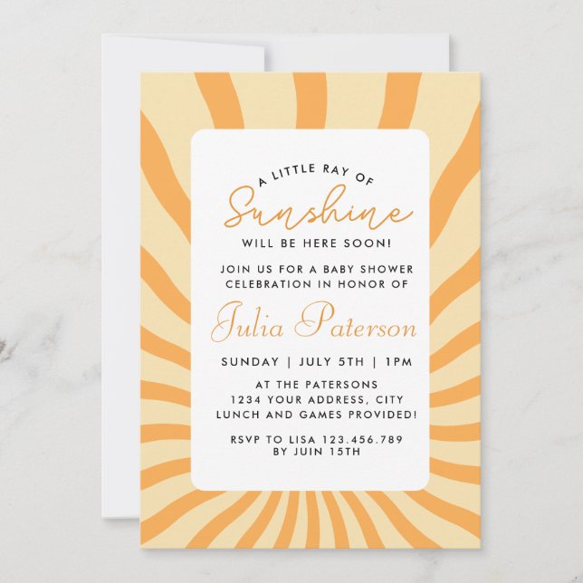 Carte Sunburst Little Ray Of Sunshine Baby shower (Devant)