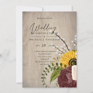 Carte Sunflowers Burgundy Marsala Mariage économique