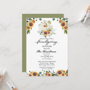 Carte Sunflowers Citrouille Friendsgiving Diner Invitati