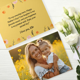 Carte Sunny Yellow Floral Frame Photo Fête des Mères