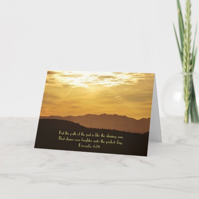 Carte Sunrise Fog Mountain Scripture Card Proverbe 4:18 (Devant)
