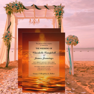Carte Sunset Orange Golden Sky Sea Gold Wedding Invitati