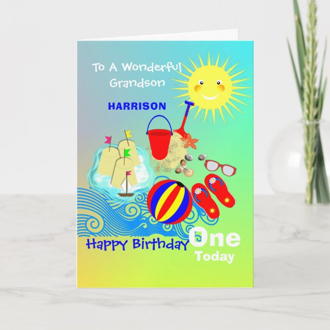 Carte Sunshine Beach Thème Grand-fils Joyeux anniversair (Devant)