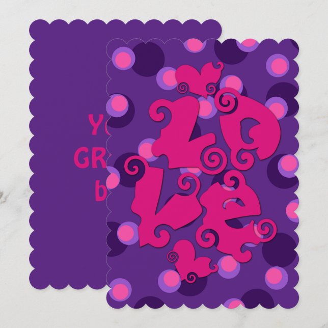 Carte Super amour rose sur violet hippie style (Devant / Derrière)