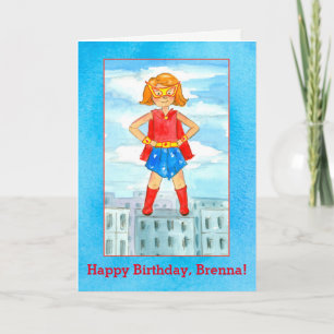 Carte Super Hero Girl Joyeux Anniversaire Nom personnali