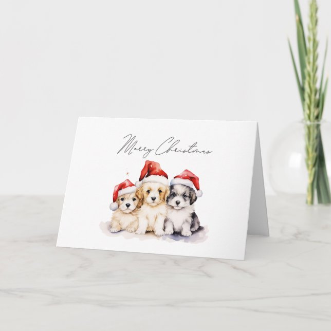 Carte Super mignon chiots de Noël (Devant)