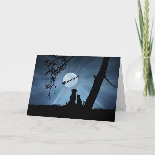 Carte Super mignonne Chien et Chat Joyeux Vacances avec  (Devant)