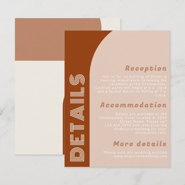 Carte Super moderne Arch Retro Mariage en terre cuite (Devant / Derrière)