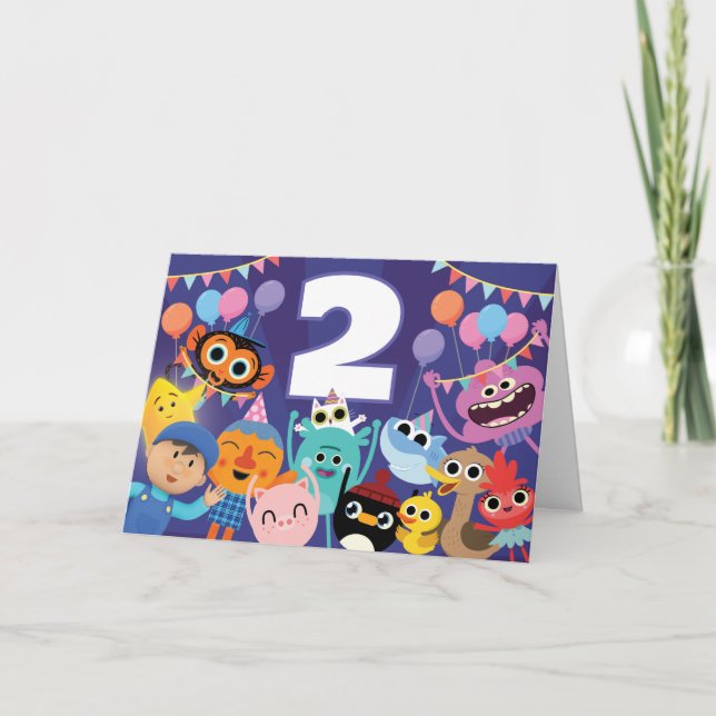 Carte Super Simples Personnages Fête d'anniversaire (Devant)