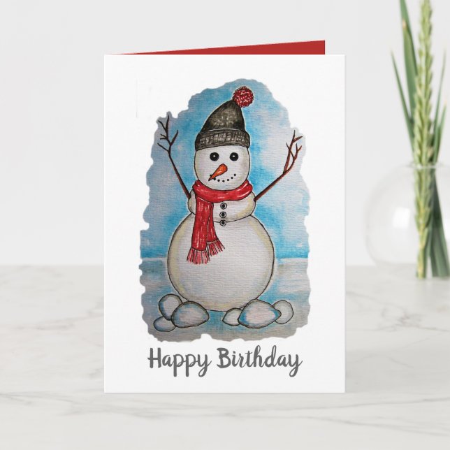 Carte Superbe aquarelle de bonhomme de neige (Devant)