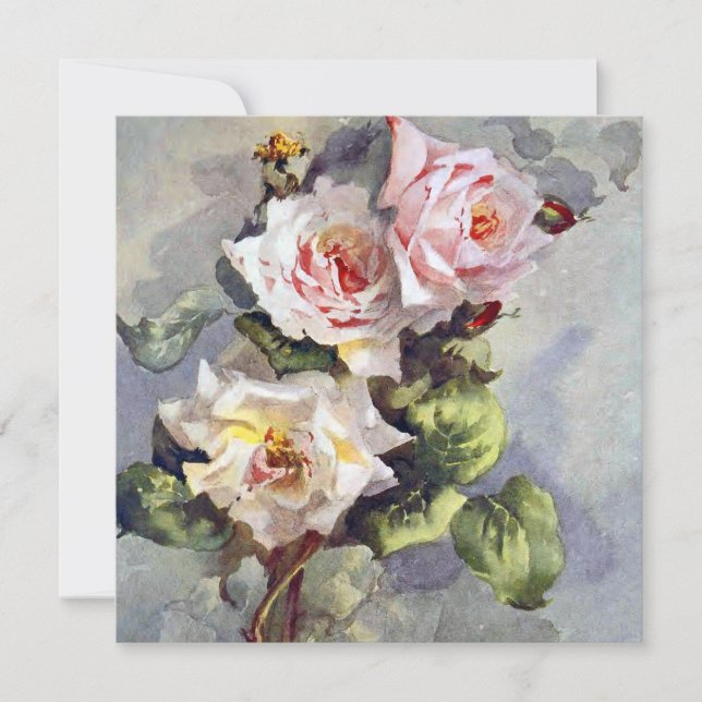 Carte Superbe Elégante Roses Rose Aquarelle Peinture (Devant)