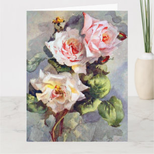 Carte Superbe Elégante Roses Rose Aquarelle Peinture