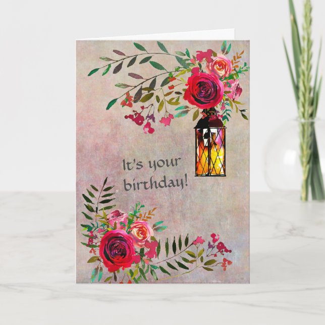 Carte Superbe Floral Élégant Joyeux Anniversaire (Devant)
