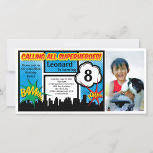 Carte Superhero coloré Comic Boy's Birthday Party