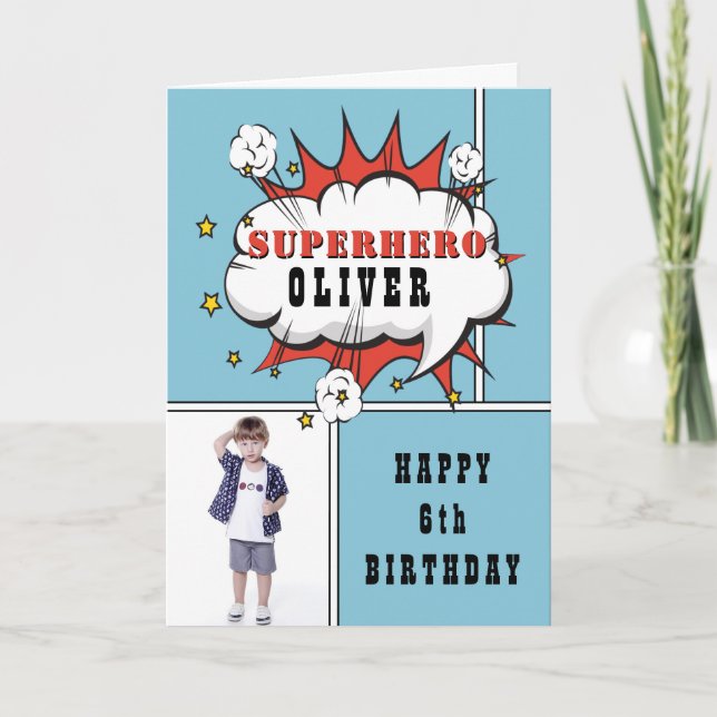 Carte Superhero Comic Speech Bubble Boy Birthday Photo (Devant)