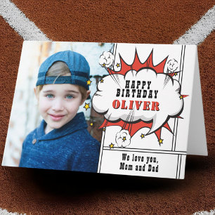 Carte Superhero Comic Speech Bubble Boy Photo Anniversai