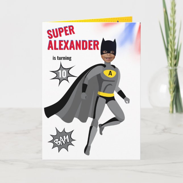 Carte Superhero Extraordinaire unique garçon Fabuleux an (Devant)