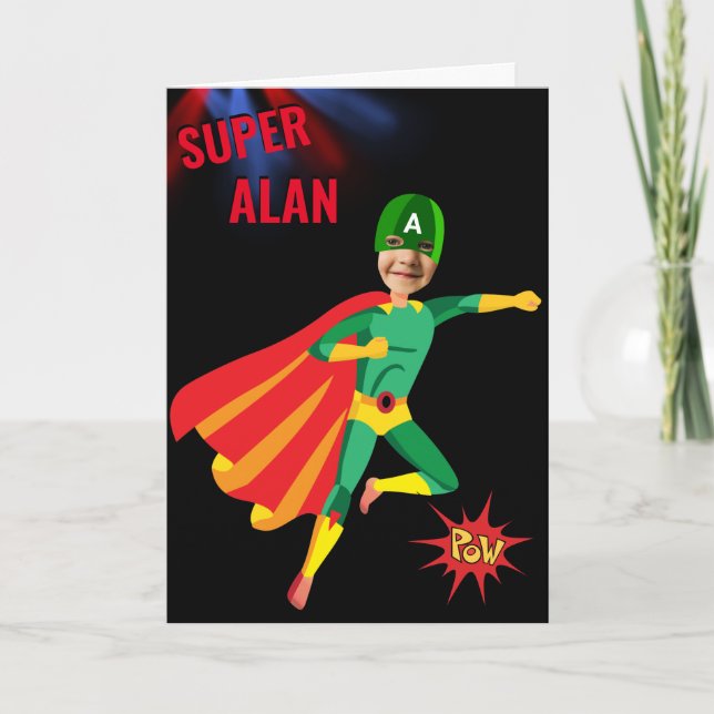 Carte Superhero Green Flying Boy Extraordinaire Fab Anni (Devant)