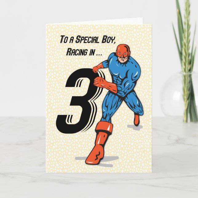 Carte Superhéros spécial garçon 3e anniversaire (Devant)