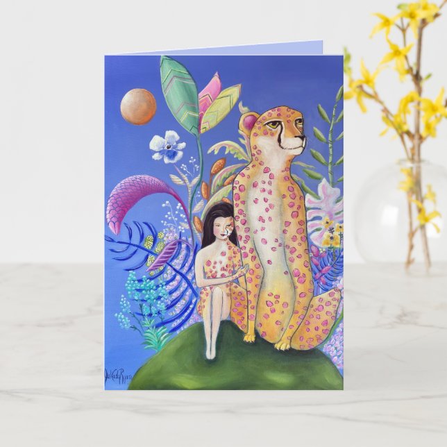 Carte Support de l'empathie Cheetah and Girl Art (Fleur jaune)