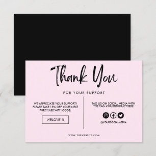 Carte Support en Merci noir et rose