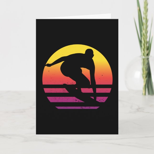 Carte Surfer Retro Surfing Sunset (Devant)