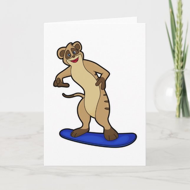 Carte Suricate en snowboardeur avec planche à neige (Devant)