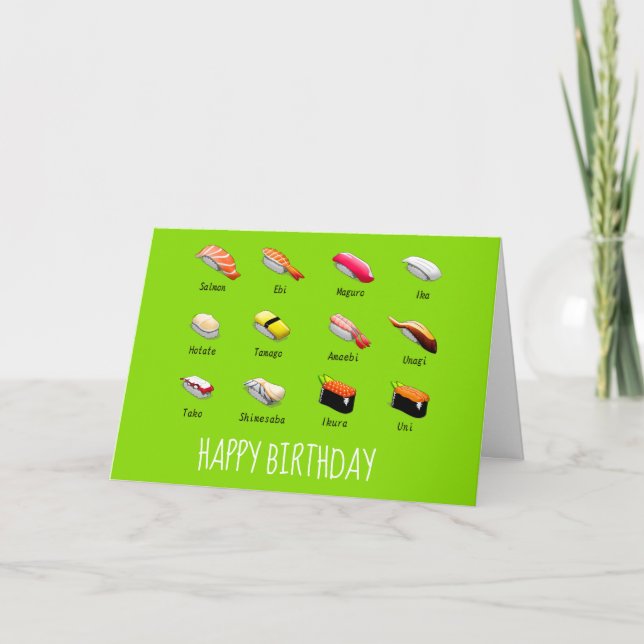 Carte sushi de Wasabi cuisine japonaise mignonne (Devant)