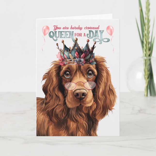 Carte Sussex Spaniel Chien Queen Day Amusant Anniversair (Devant)