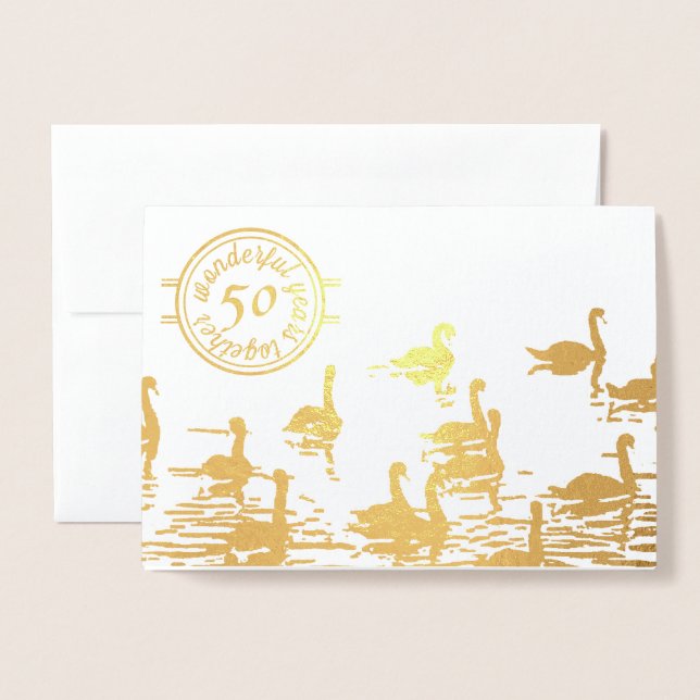 Carte Swan 50e anniversaire mariage d'or (Devant avec enveloppe)