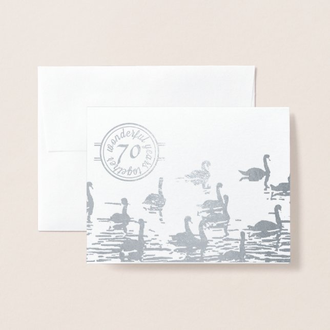 Carte Swan 70e anniversaire de mariage en platine (Devant avec enveloppe)