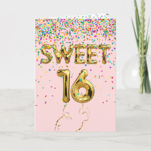 Carte Sweet 16 Ballons et Confetti sur Blush