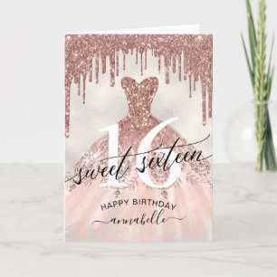 Carte Sweet 16 Birthday Rose Gold Glitter Drips