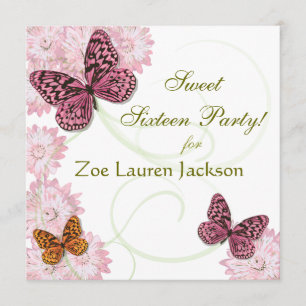 Carte Sweet 16 Butterfly and Daisy Invitation Card