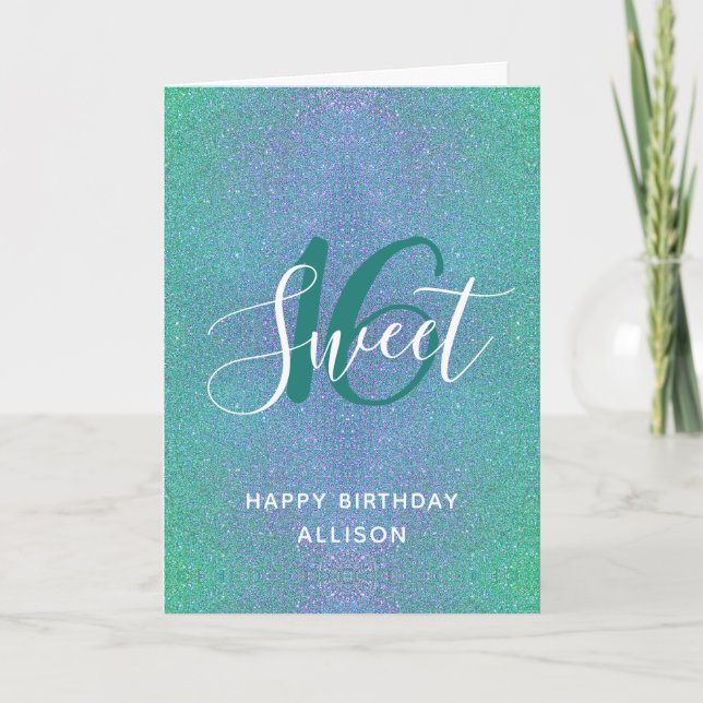 Carte Sweet 16 Parties scintillant Turquoise Anniversair (Devant)