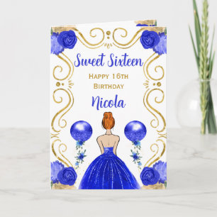 Carte Sweet 16 Red Hair Princess Blue Joyeux anniversair