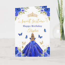 Carte Sweet 16 Royal Blue Princess Blonde Girl