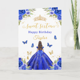 Carte Sweet 16 Royal Blue Princess Brunette Girl