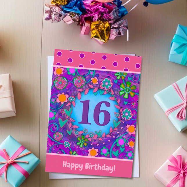 Carte Sweet 16e Anniversaire Floral Purple Inspirivity C (Créateur téléchargé)