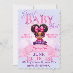 Carte Sweet Afro Puff bébé fille rose/violet Baby shower