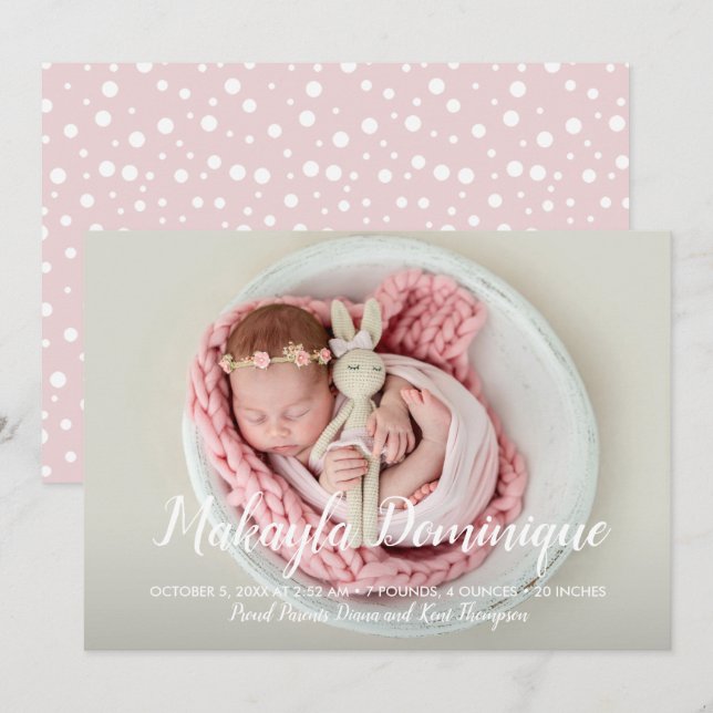 Carte Sweet Baby Girl Photo Annonces de naissance (Devant / Derrière)