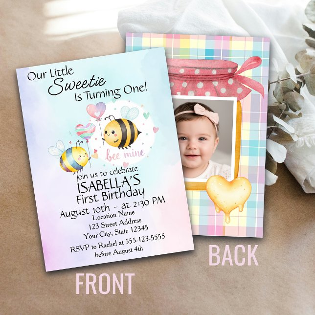 Carte Sweet Bee First Birthday Personalized (Créateur téléchargé)