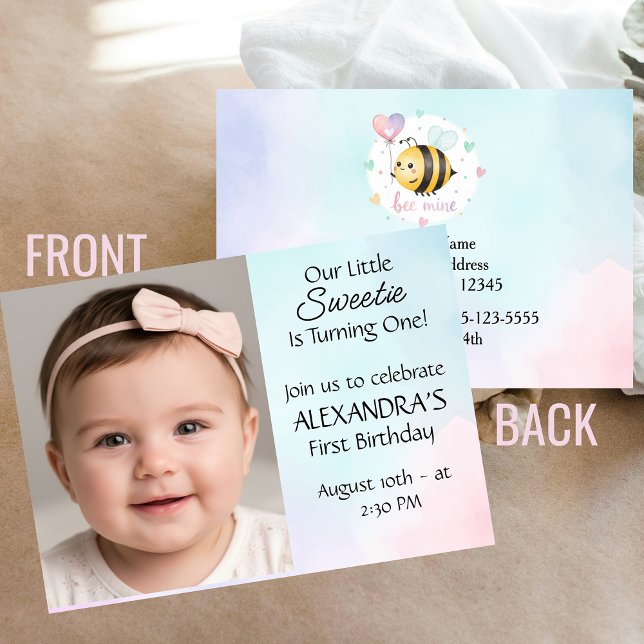 Carte Sweet Bee First Birthday Personalized Invite (Créateur téléchargé)