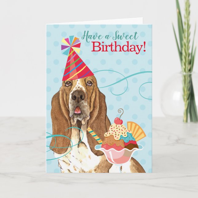 Carte Sweet Birthday Basset Hound (Devant)