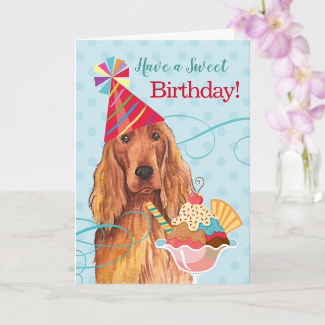 Carte Sweet Birthday Irish Setter (Orchidée)