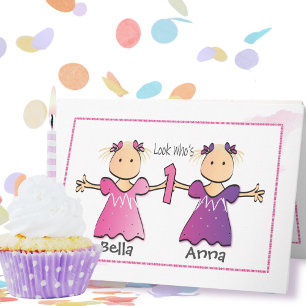 Carte Sweet Cute Premier Anniversaire Twin Girl Ca