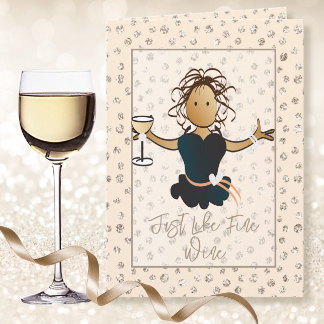 Carte Sweet Ethnic Femme Cartoon Vin blanc Anniversaire (Créateur téléchargé)
