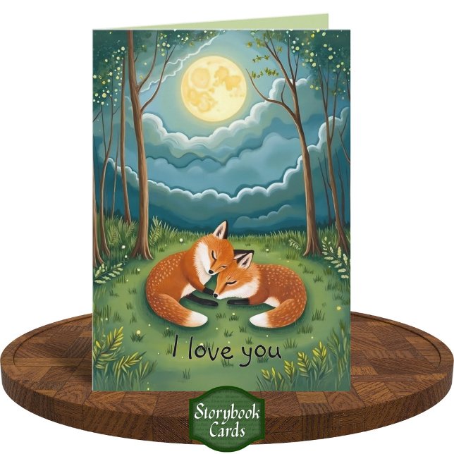 Carte Sweet Fox Couple Couple Dormir Moon Forêt Je Vous  (Créateur téléchargé)