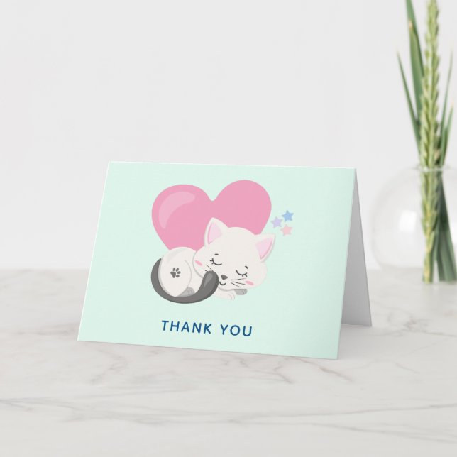 Carte Sweet Kitty Chat Dormir avec un Merci de coeur (Devant)