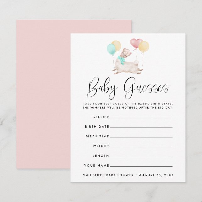 Carte Sweet Llama Baby shower jeu de devis (Devant / Derrière)